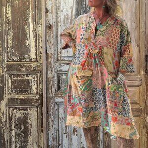 Jaded Gypsy Afternoon Garden Views Dress, Beige Multi OS